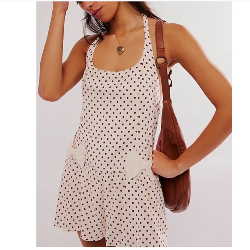 Free People Polka Dot Jumpsuit in Cream and Brown